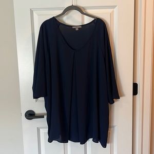 Semi sheer navy v-neck blouse